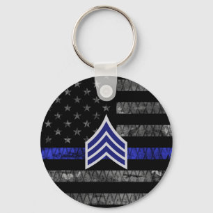 Chaveiro Sargento Stripes Thin Blue Line Sinalizador de Dis