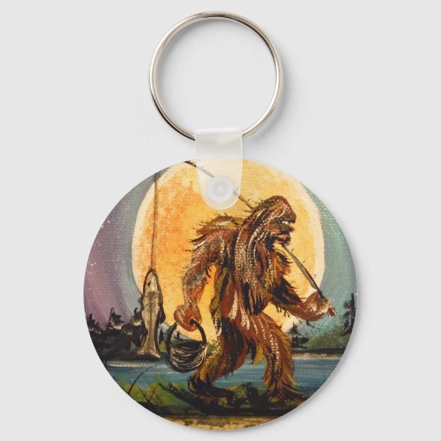 Chaveiro Sasquatch Bigfoot foi pescando originalmente (Frente)