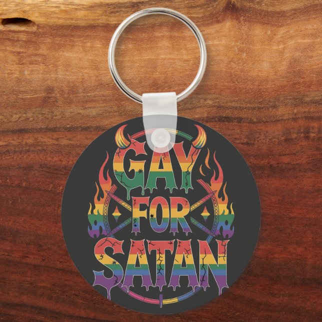 Chaveiro Satã de granizo Arco-Íris Baphomet Diabo Goat LGBT (Frente)
