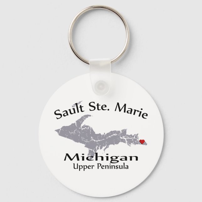 Chaveiro Sault Ste Marie Michigan Heart Map Design Keychain (Frente)