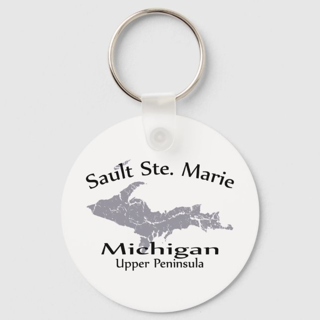 Chaveiro Sault Ste Marie Michigan Map Design Keychain (Frente)