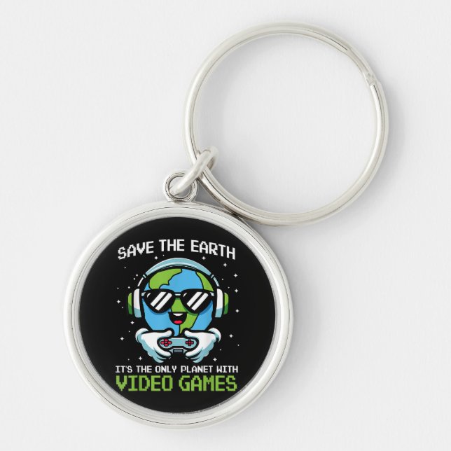 Chaveiro Save Earth Gamer Design - Engraçado Ga de Vídeo do (Frente)