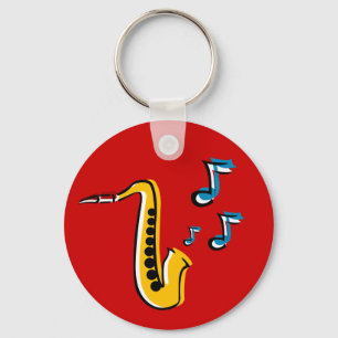 Chaveiro saxofone jazz com notas corrente