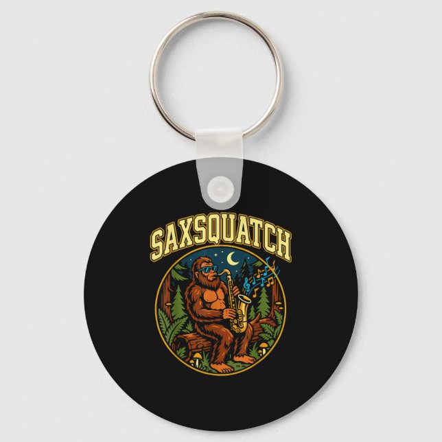 Chaveiro Saxsquatch Bigfoot Saxophone Player Jazz Music Hum (Frente)