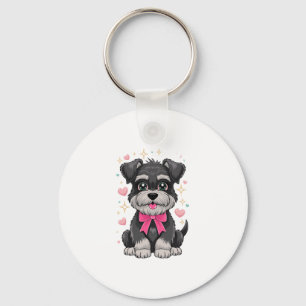 Chaveiro Schnauzer Bonito com Arco Rosa Cercado por Coraçõe