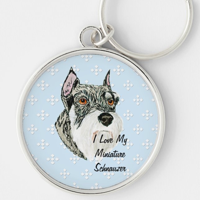 Chaveiro Schnauzer diminuto - azul com design branco do (Frente)