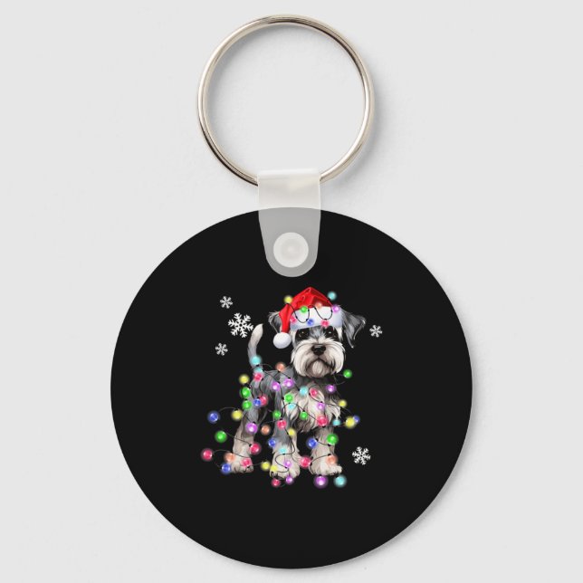 Chaveiro Schnauzer Dog Reindeer Christmas Lights Ugly Xmas  (Frente)