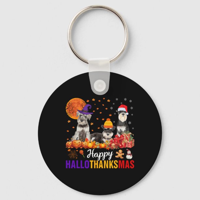 Chaveiro Schnauzer Hallothanksmas Halloween Dia de Ação de  (Frente)