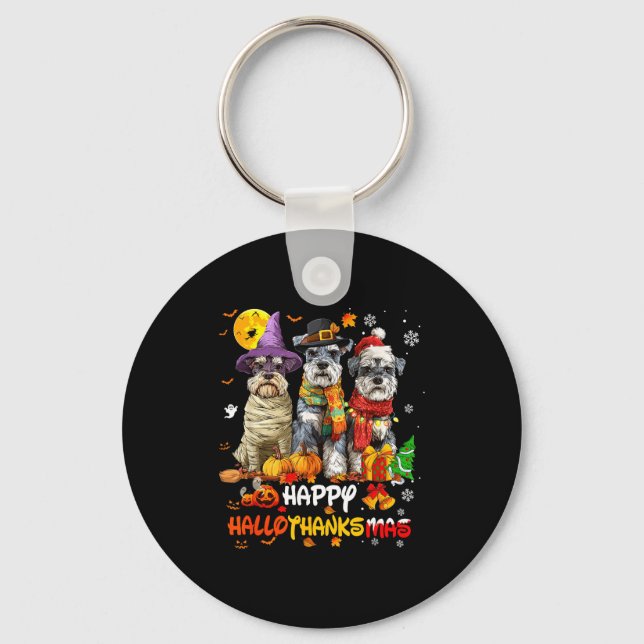 Chaveiro Schnauzer Happy Hallothanksmas Dog Lover Christmas (Frente)