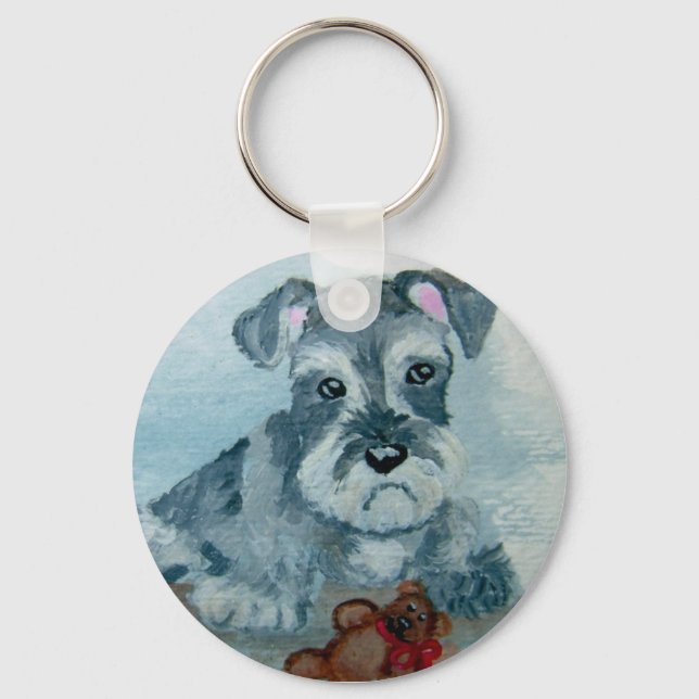 Chaveiro Schnauzer Pup com corrente de chave do Ursinho (Frente)