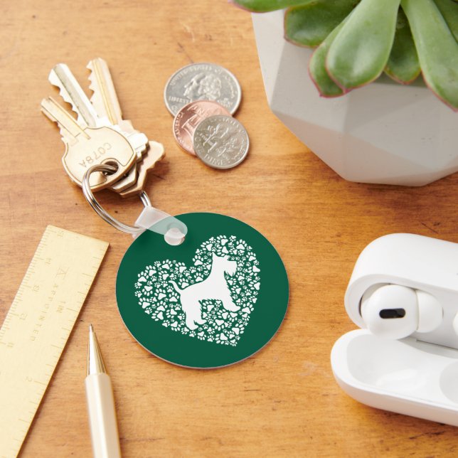 Chaveiro Schnauzer Silhouette Heart Paws Print - Dog Lover (Mesa)