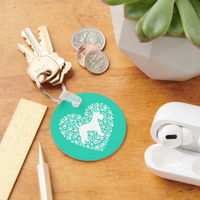 Chaveiro Schnauzer Silhouette Heart Paws Print - Dog Lover (Mesa)