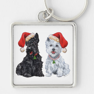Chaveiro Scottie e Westie cantando canções de Natal