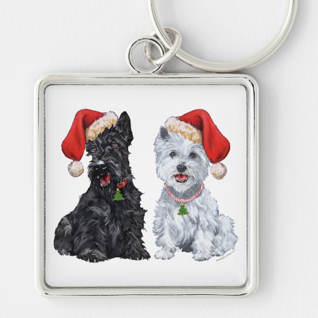 Chaveiro Scottie e Westie cantando canções de Natal (Frente)