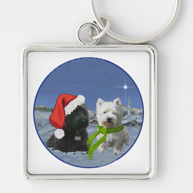 Chaveiro Scottie e Westie Estrela de Natal (Frente)