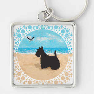 Chaveiro Scottie na Praia com Gaivota