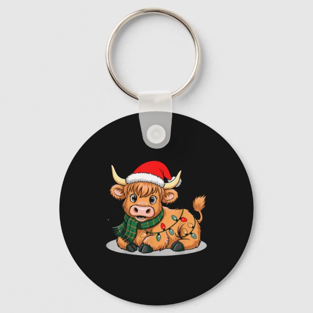 Chaveiro Scottish Highland Cow Christmas Lights Xmas Party  (Frente)