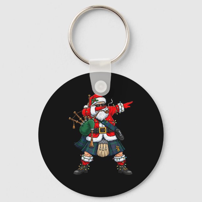 Chaveiro Scottish Santa Bagpes Dabbing Christmas Funny Holi (Frente)