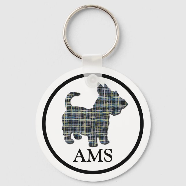 Chaveiro Scottish Terrier Scottie Dog Silhouket Y&B Grid (Frente)