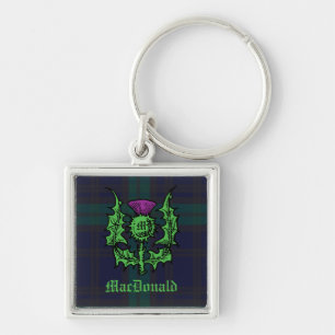 Chaveiro Scottish Thistle on Dark Tartan Custom Name