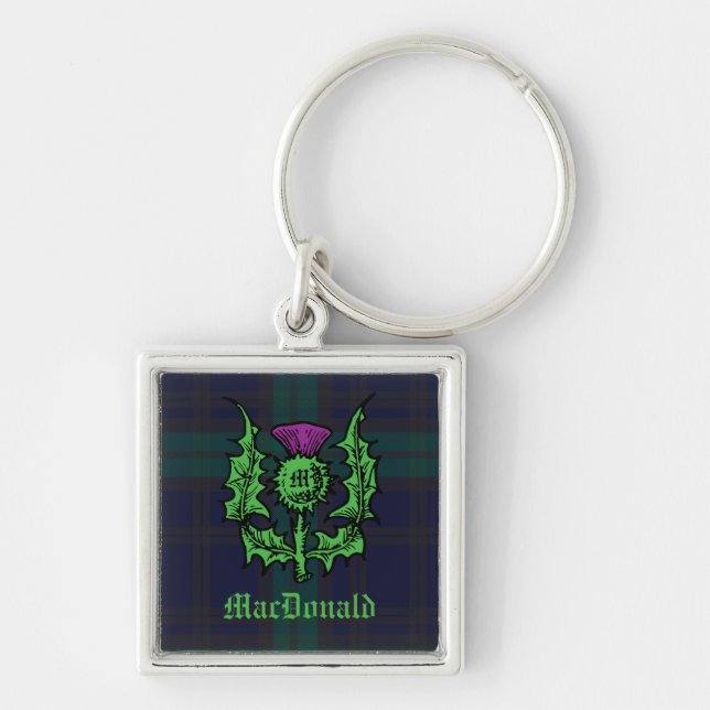 Chaveiro Scottish Thistle on Dark Tartan Custom Name (Frente)