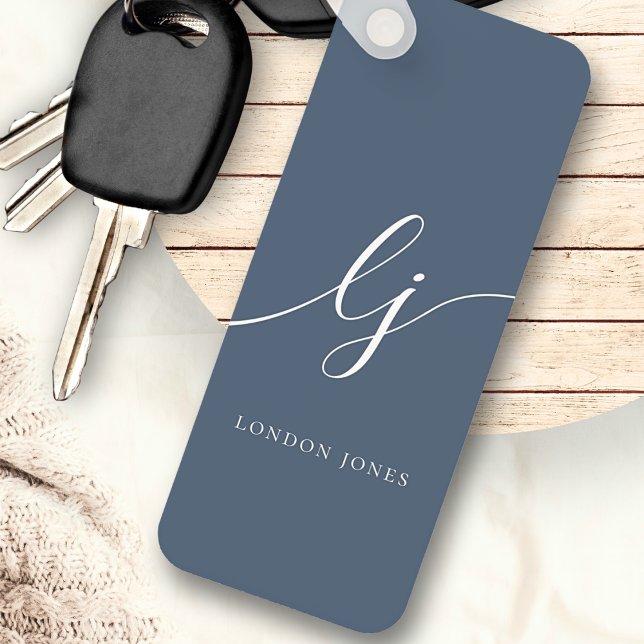 Chaveiro Script Azul de Marinho Elegante Mínimo Monograma M (Criador carregado)