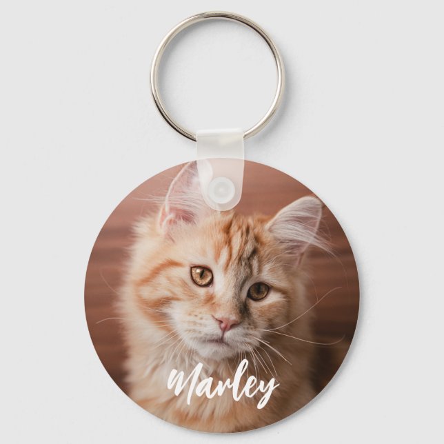 Chaveiro Script de Foto e Nome de Gato Personalizado (Frente)
