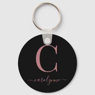 Chaveiro Script de Monograma Dourado de Rosa preto Elegante