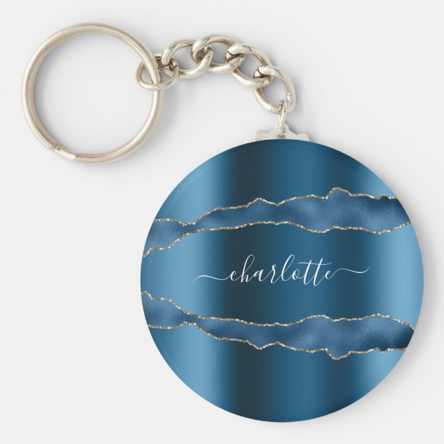 Chaveiro Script de nome de mármore de ouro azul (Frente)