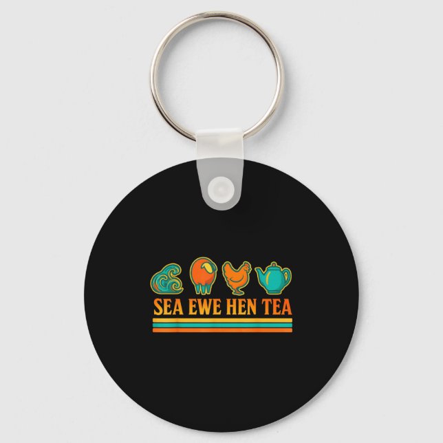Chaveiro Sea Ewe Hen Tea Funny Pun Saying Retro Style  (Frente)