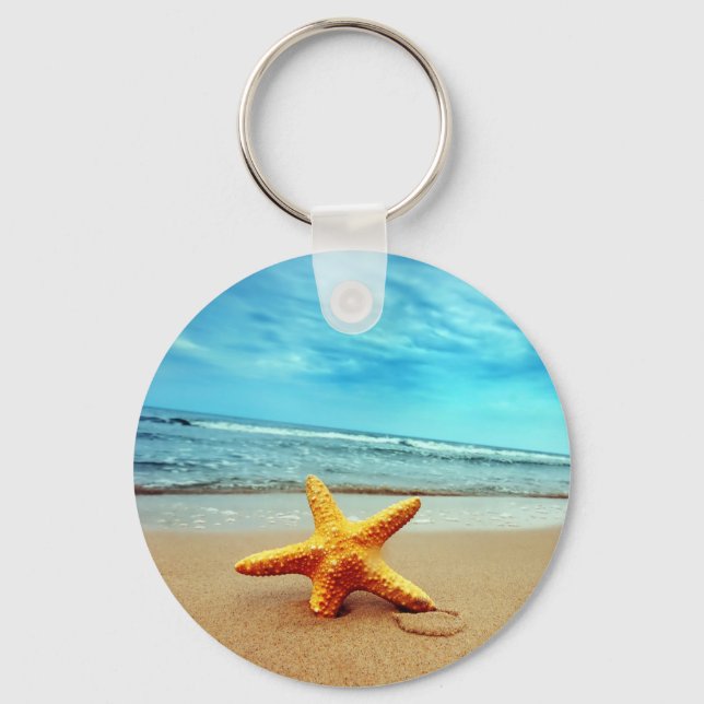 Chaveiro Sea Star On The Beach, Blue Sky, Ocean (Frente)