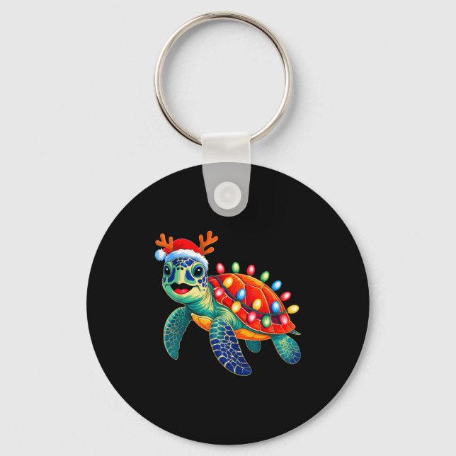 Chaveiro Sea Turtle Christmas Lights Santa Hat Xmas Family  (Frente)