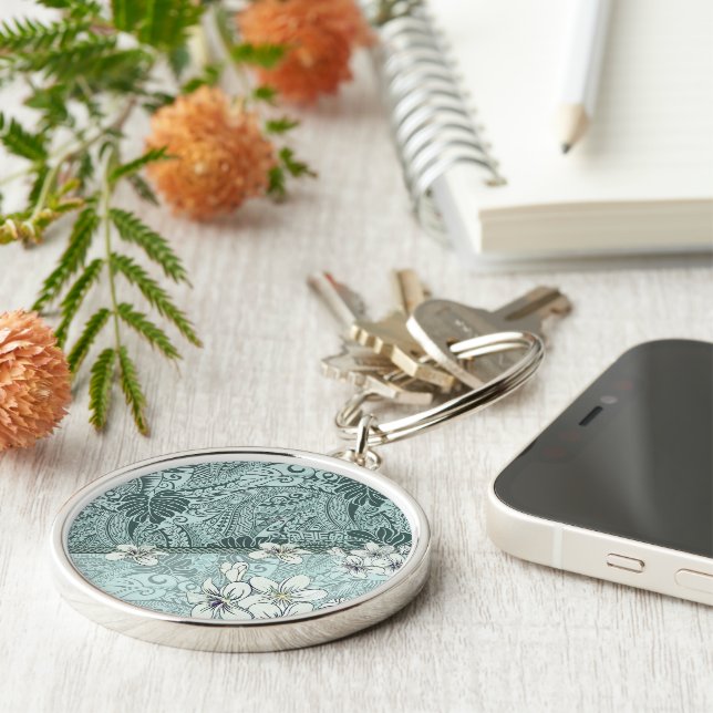 Chaveiro Seafoam Tapa e Plumeria tradicionais do Havaí (Lateral)