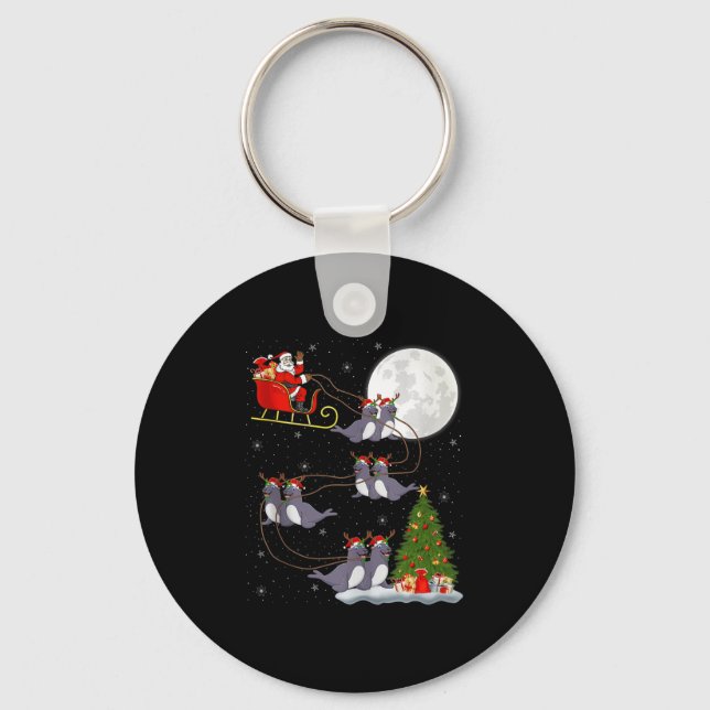 Chaveiro Seals Santa Sleigh Flying Funny Magical Christmas  (Frente)