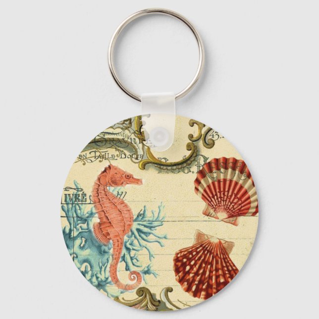 Chaveiro seashell seacavalo francês moderno e florescente (Frente)