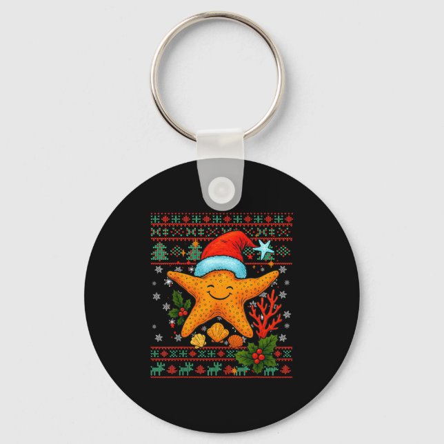 Chaveiro Seashells Christmas Ocean Water Starfish Ugly Xmas (Frente)