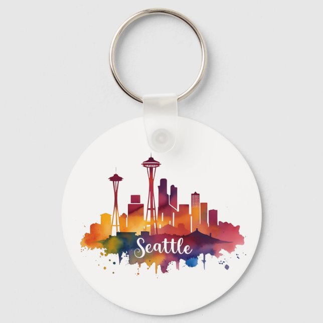 Chaveiro Seattle City aguarela Skyline (Frente)