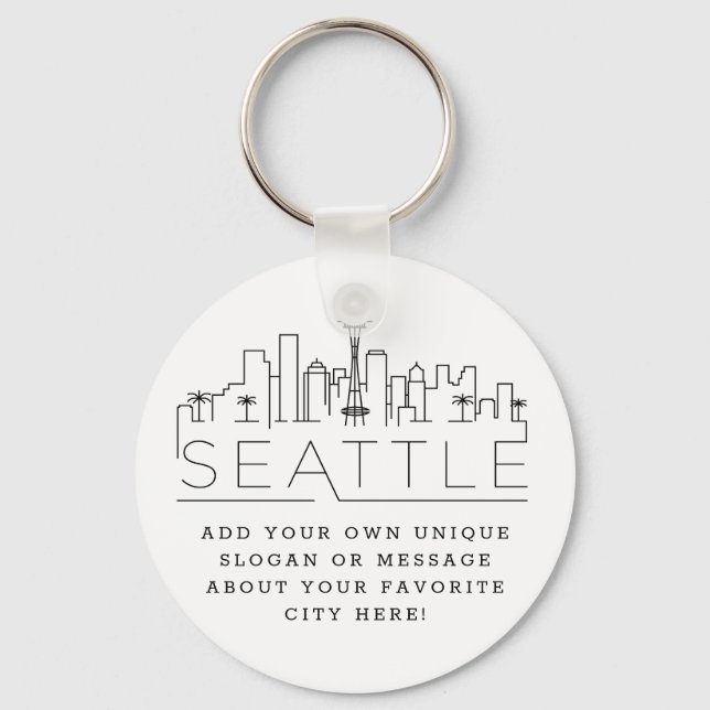 Chaveiro Seattle Stylized Skyline | Slogan Personalizado (Frente)