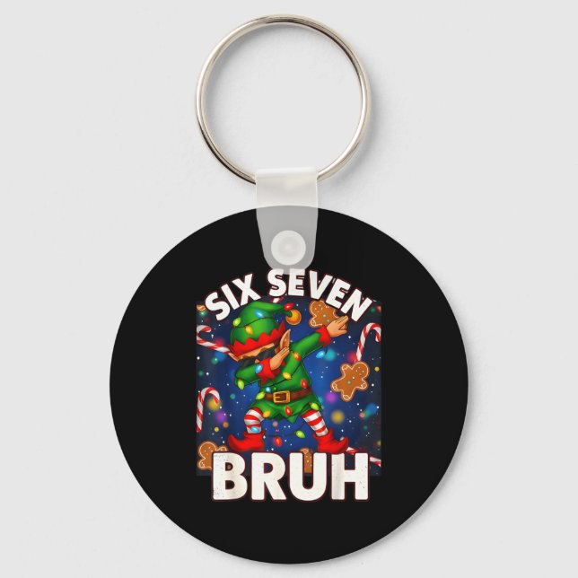 Chaveiro Seis Sete 6 7 Divertido Bruh Natal Elfo Dançando T (Frente)