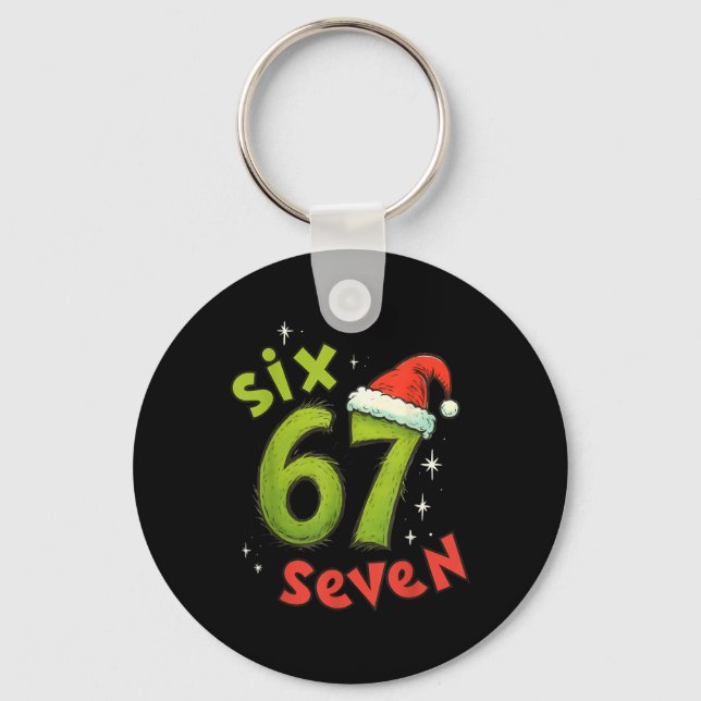 Chaveiro Seis Sete Meme de Natal Engraçado Verde Vermelho F (Frente)