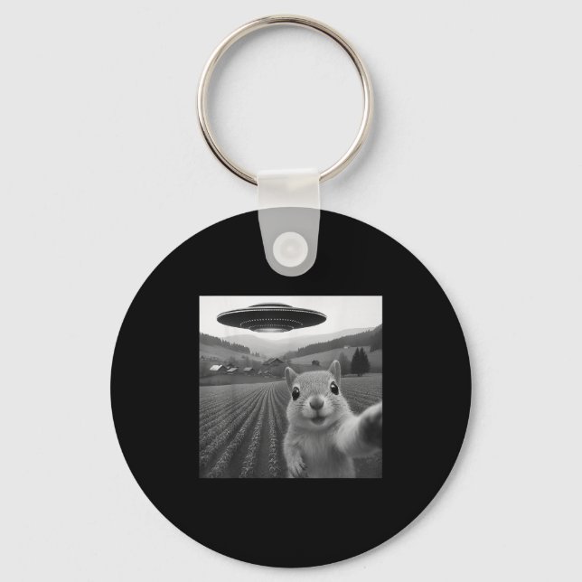 Chaveiro Selfie de Esquilo Com Ufo Alien Presentes Engraçad (Frente)
