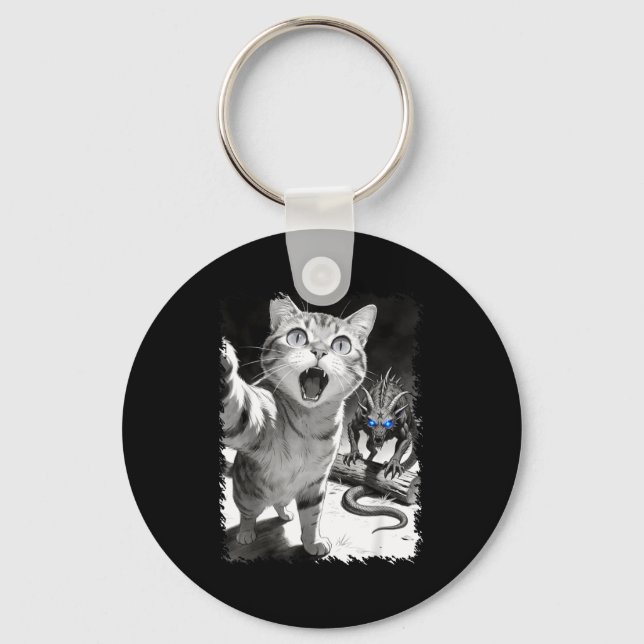 Chaveiro Selfie de gato com chupacabra meme criptid funny  (Frente)