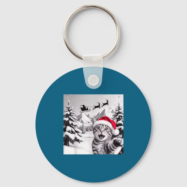 Chaveiro Selfie de Gato Com Papai Noel  (Frente)