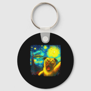 Chaveiro Selfie de Pug com Alien Ufo Noite Estrelada Divert