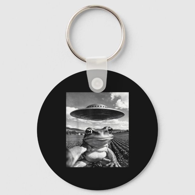 Chaveiro Selfie de sapo com ufo meme engraçado de sapo  (Frente)