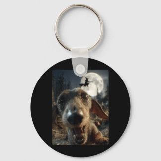 Chaveiro Selfie Engraçado de Dachshund Lua Cheia Bruxa Voad