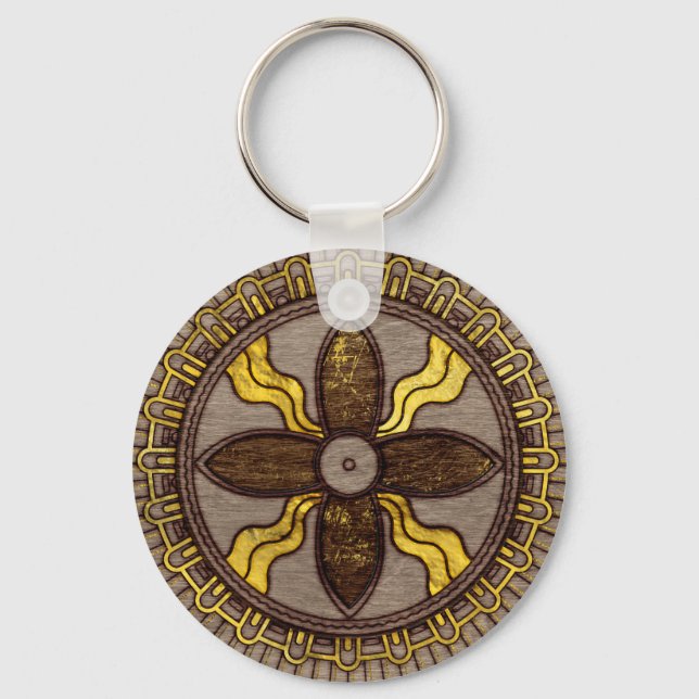 Chaveiro Selo de Shamash - Madeira queimada com sotaque de  (Frente)