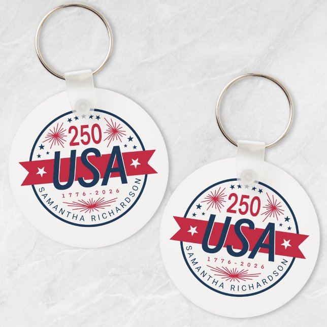 Chaveiro Semiquincentenário EUA Aniversário de 250 anos da  (USA Semiquincentennial America's 250th Anniversary Keychain)