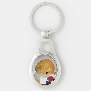 Chaveiro SENHORA COM Bela ROSA VERMELHA