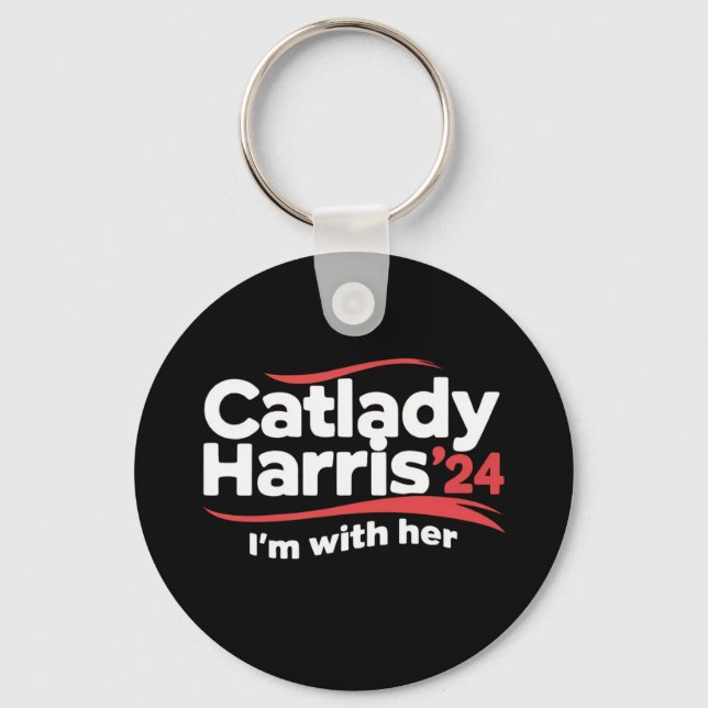 Chaveiro Senhora dos Gatos Kamala Harris 2024 Estou Com Ela (Frente)